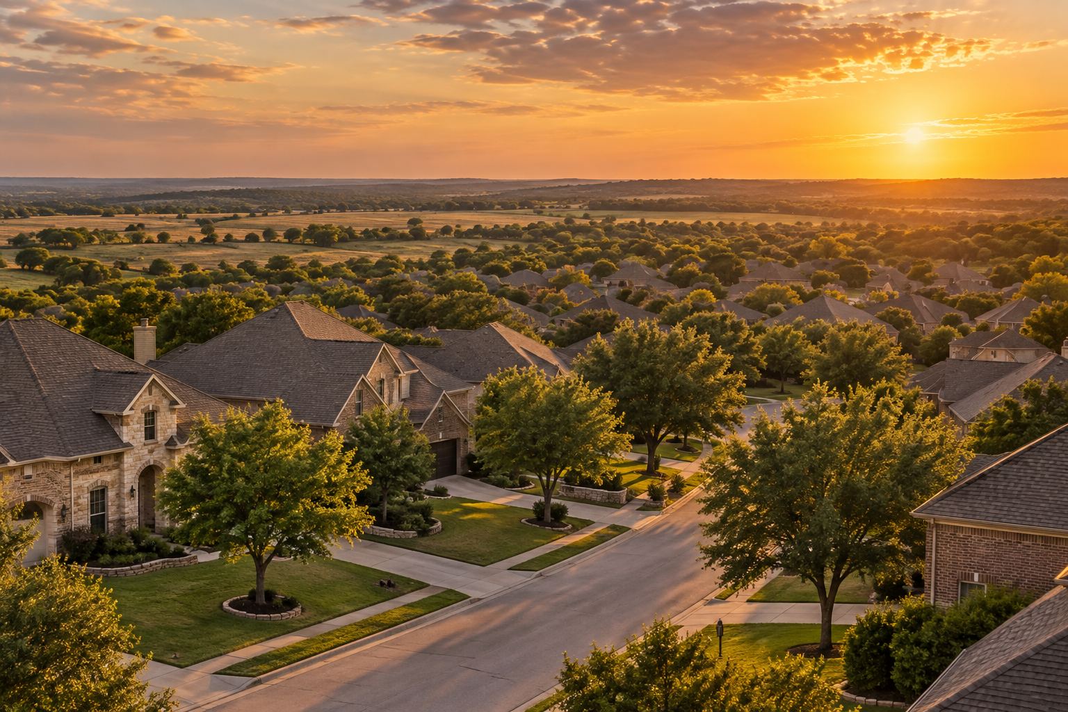 Fort Worth, Texas skyline and neighborhoods at golden hour