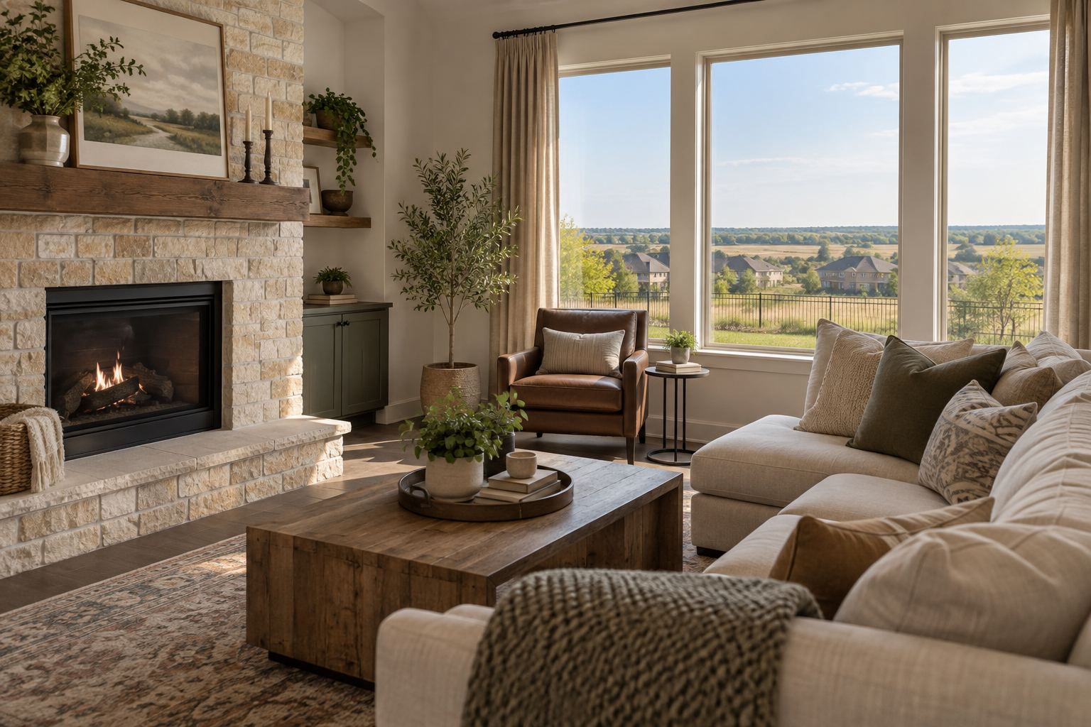 A cozy Fort Worth living room, illustrative
